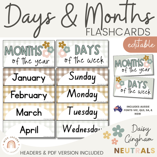 Days and Months Headers - Daisy Gingham Neutrals Decor