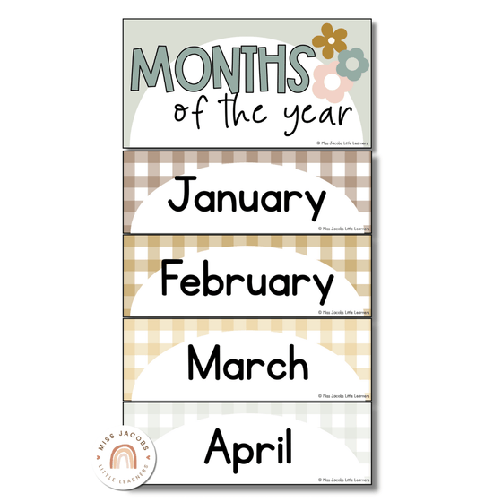 Days and Months Flashcards | Daisy Gingham Neutrals Classroom Decor - Miss Jacobs Little Learners