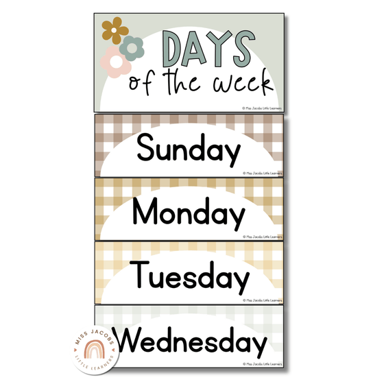 Days and Months Flashcards | Daisy Gingham Neutrals Classroom Decor - Miss Jacobs Little Learners