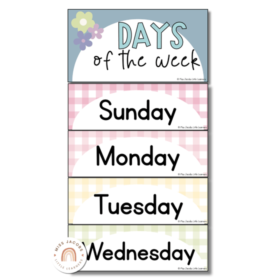 Days and Months Flashcards | Daisy Gingham Pastels Classroom Decor - Miss Jacobs Little Learners