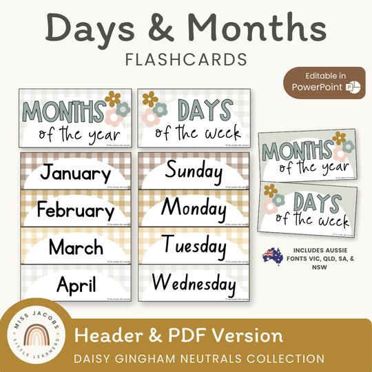 Days and Months Headers - Daisy Gingham Neutrals Decor