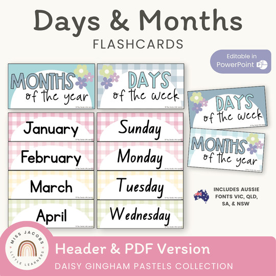 Days and Months Labels - Daisy Gingham Pastels Decor