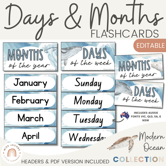 Days and Months - Modern Ocean Classroom Decor