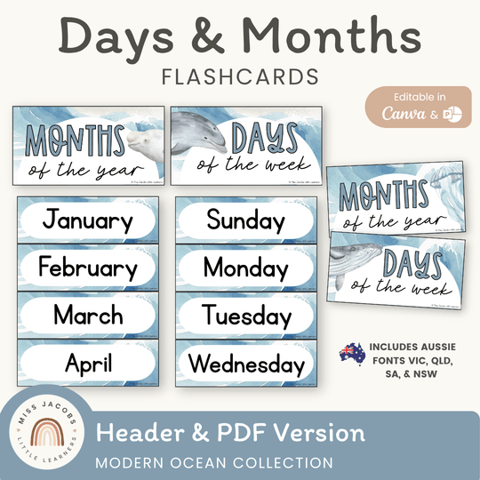 Days and Months - Modern Ocean Classroom Decor
