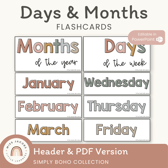 DAYS AND MONTHS | SIMPLE BOHO | EDITABLE