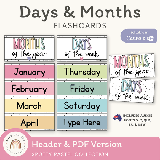 Days and Months - Spotty Pastel Classroom Decor
