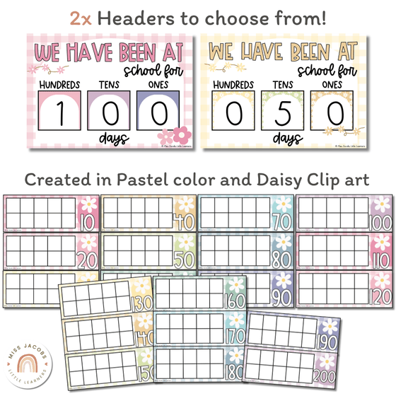 Days at School Display | 100 Days of School Tally | Daisy Gingham Pastels Classroom Decor - Miss Jacobs Little Learners