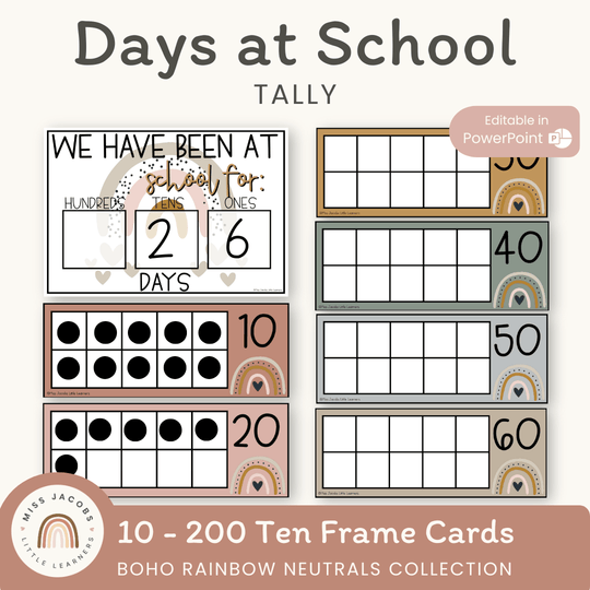 Days At School Tally Display - Boho Rainbow Neutrals Decor