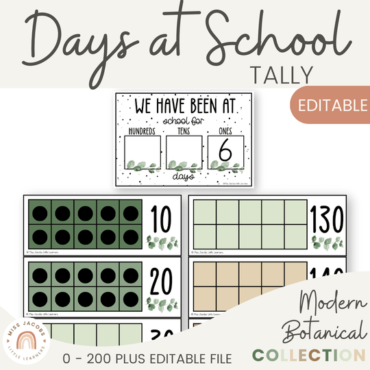 Days At School Tally Display - Modern Botanical Classroom Decor