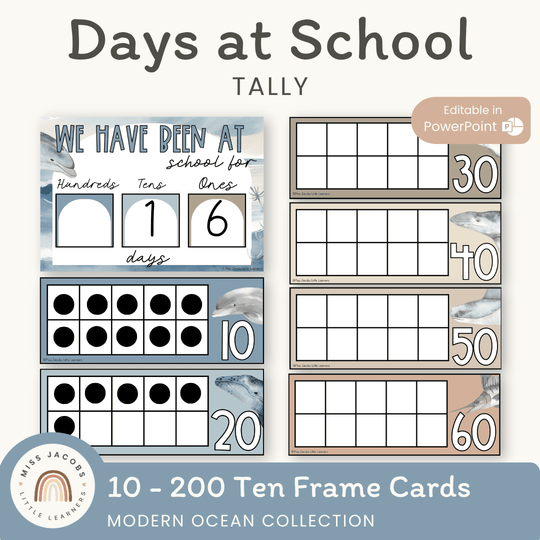 Days At School Tally Display - Modern Ocean Classroom Decor