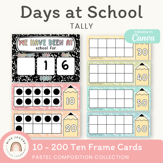 Days At School Tally Display - Pastel Composition Notebook Classroom Decor