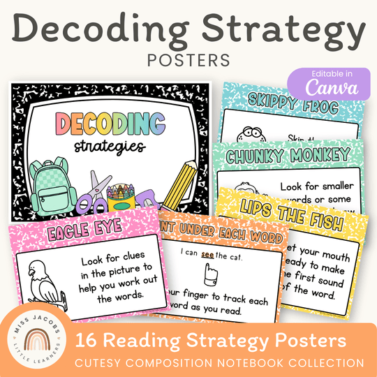 Decoding Reading Strategies Posters - Cutesy Composition Notebook English Decor
