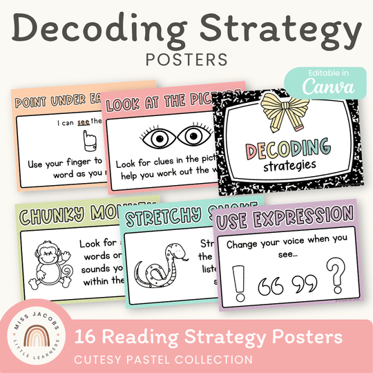 Decoding Reading Strategies Posters - Cutesy Pastel English Decor