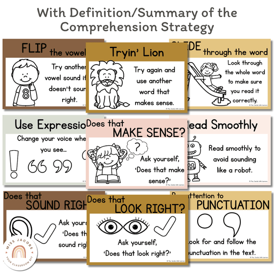 Decoding Reading Strategies Posters | Daisy Gingham Neutrals English Classroom Decor - Miss Jacobs Little Learners