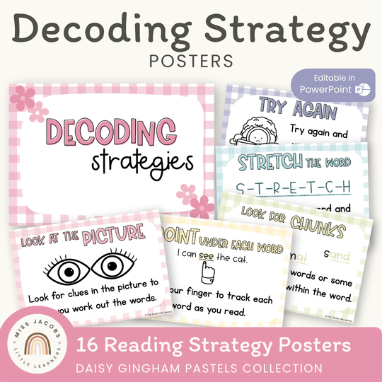 Decoding Reading Strategies Posters - Daisy Gingham Pastels