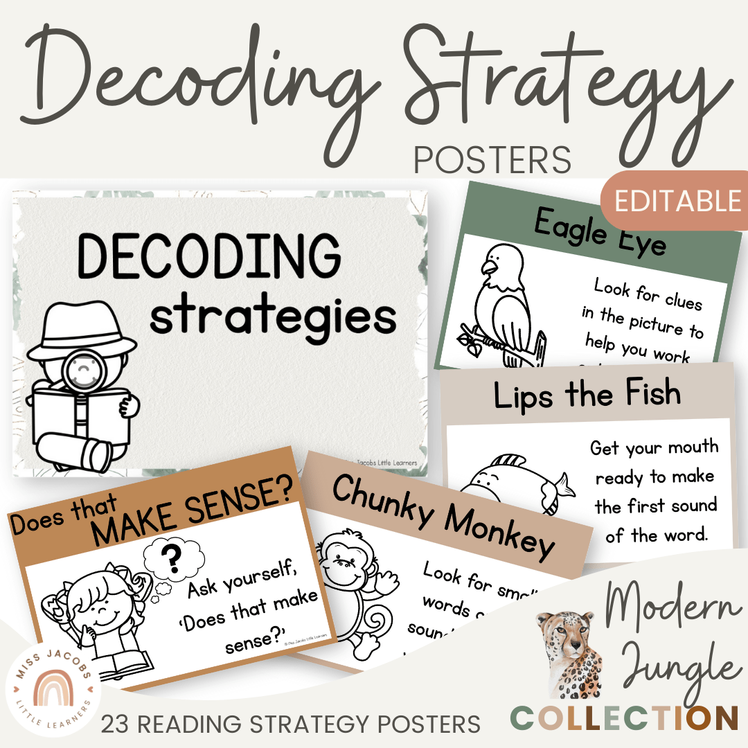 Decoding Reading Strategies Posters - Modern Jungle Earthy - MJLL
