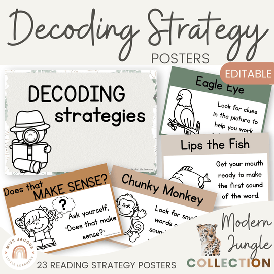 Decoding Reading Strategies Posters - Modern Jungle Earthy