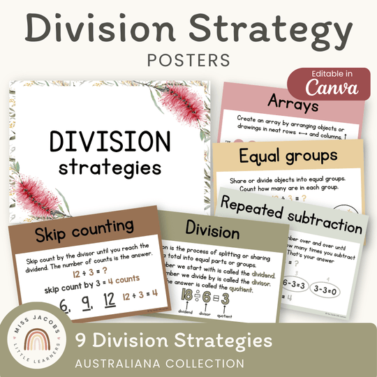 Division Strategies Posters - Australiana Classroom Decor
