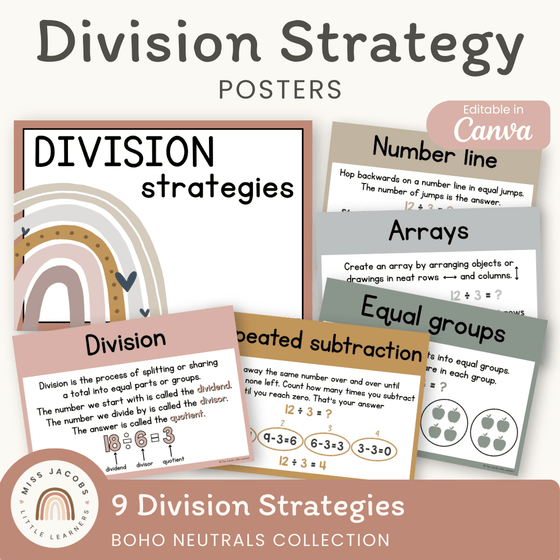 Division Strategies Posters - Boho Neutrals Classroom Decor - Miss Jacobs Little Learners