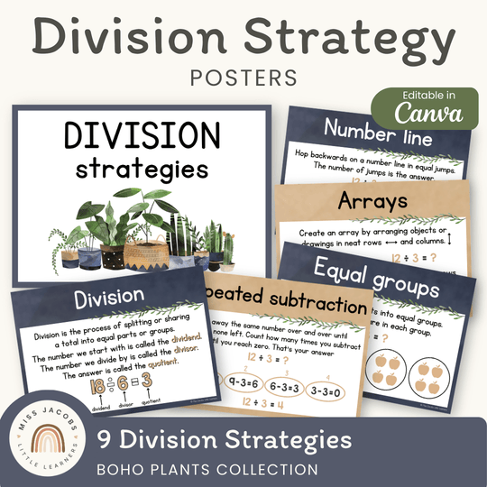 Division Strategies Posters - Boho Plants Classroom Decor