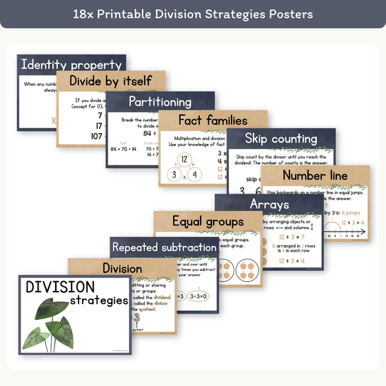 Division Strategies Posters - Boho Plants Classroom Decor - Miss Jacobs Little Learners