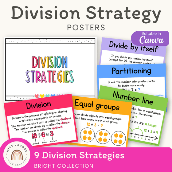 Division Strategies Posters - Bright Classroom Decor - Miss Jacobs Little Learners