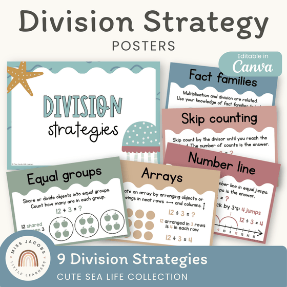 Division Strategies Posters - Cute Sea Life Classroom Decor - Miss Jacobs Little Learners