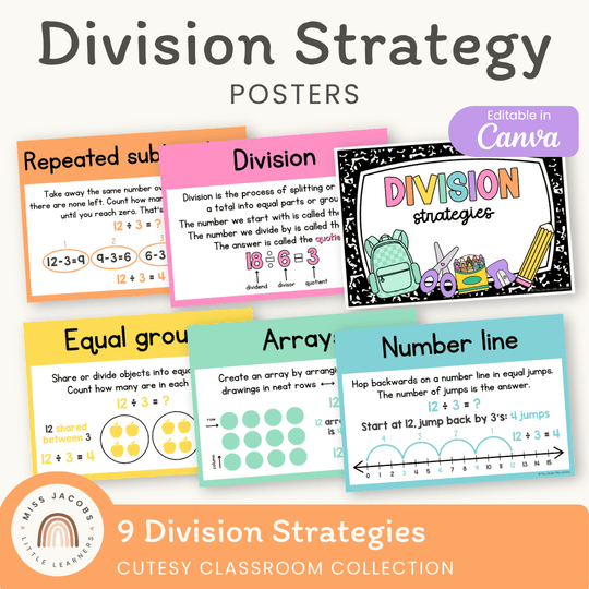 Division Strategies Posters - Cutesy Classroom Decor