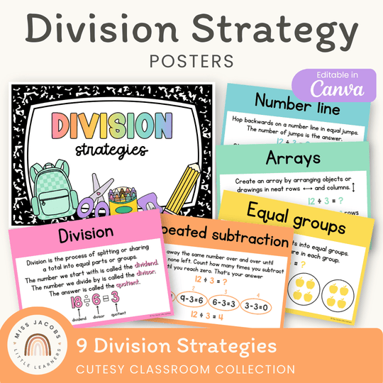 Division Strategies Posters - Cutesy Classroom Decor