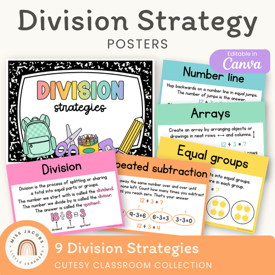 Division Strategies Posters - Cutesy Classroom Decor - Miss Jacobs Little Learners
