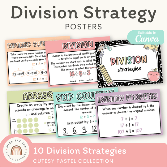 Division Strategies Posters - Cutesy Pastel Math Decor