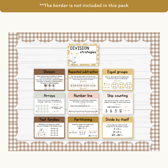 Division Strategies Posters - Daisy Gingham Neutrals Classroom Decor - Miss Jacobs Little Learners