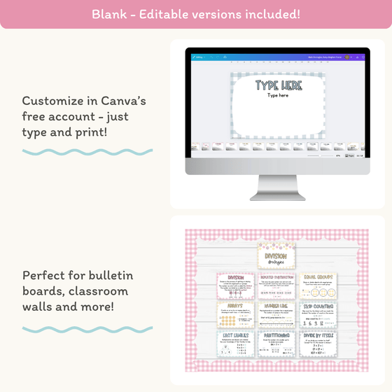 Division Strategies Posters - Daisy Gingham Pastels Classroom Decor - Miss Jacobs Little Learners
