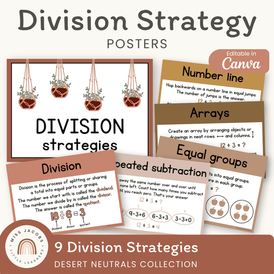 Division Strategies Posters - Desert Neutrals Classroom Decor