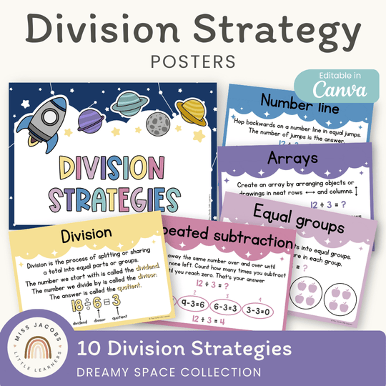 Division Strategies Posters - Dreamy Space Theme Classroom Decor