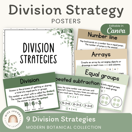 Division Strategies Posters - Modern Botanical Classroom Decor - Miss Jacobs Little Learners
