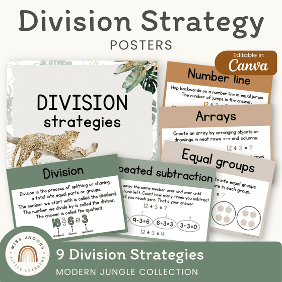 Division Strategies Posters - Modern Jungle Earthy Classroom Decor - Miss Jacobs Little Learners