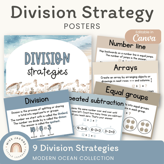 Division Strategies Posters - Modern Ocean Classroom Decor