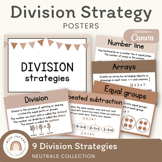Division Strategies Posters - Neutrals Classroom Decor
