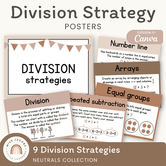 Division Strategies Posters - Neutrals Classroom Decor - Miss Jacobs Little Learners