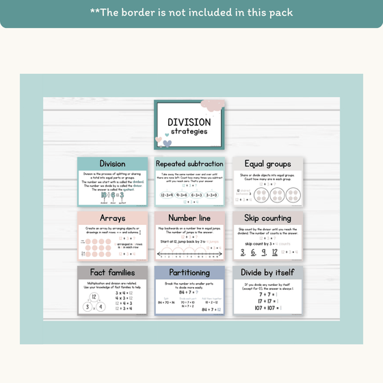 Division Strategies Posters - Rainbow Calm Colors Classroom Decor - Miss Jacobs Little Learners