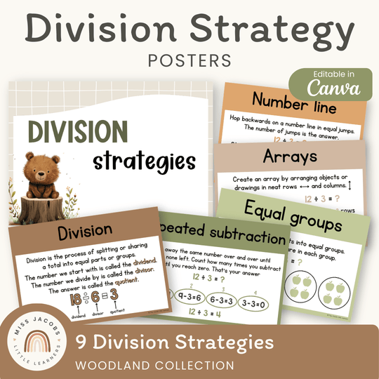 Division Strategies Posters - Woodland Classroom Decor