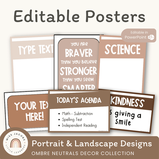 EDITABLE CLASSROOM POSTERS | OMBRE NEUTRALS