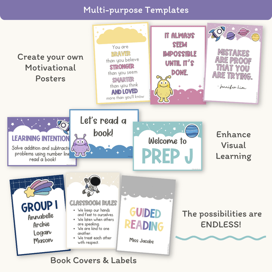 Editable Classroom Posters Template - Dreamy Space Decor - Miss Jacobs Little Learners