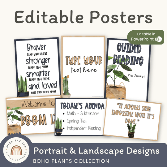 Editable Classroom Posters Templates - Boho Plants Decor