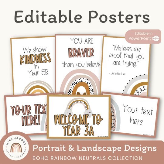 Editable Classroom Posters Templates - Boho Rainbow Decor