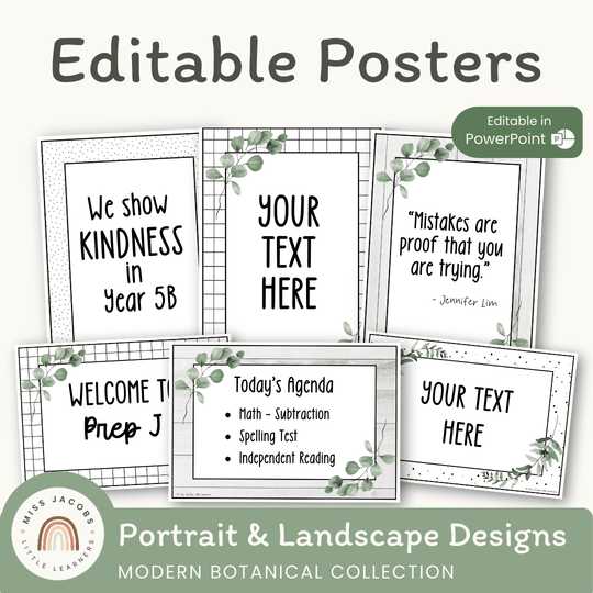 Editable Classroom Posters Templates - Modern Botanical Decor