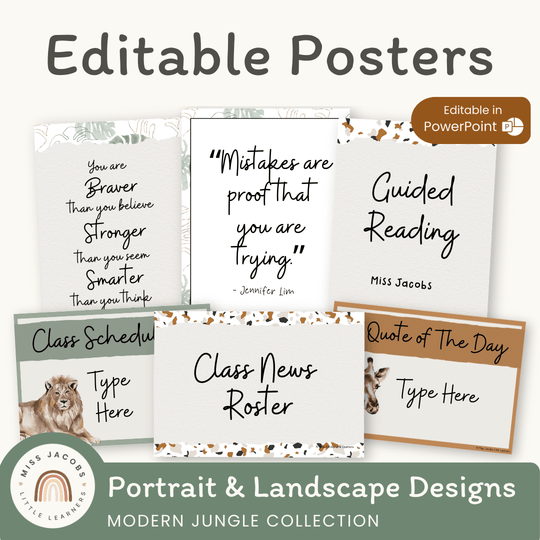 Editable Classroom Posters Templates - Modern Jungle Decor