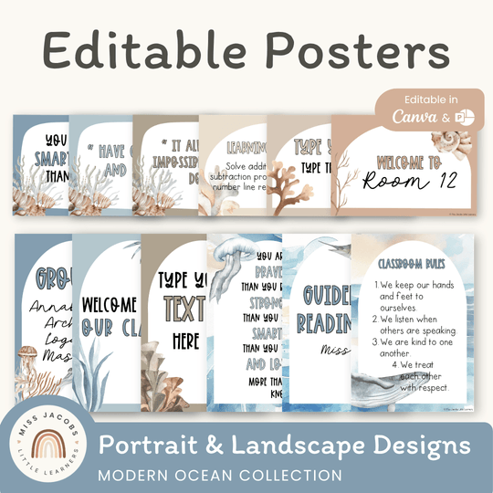 Editable Classroom Posters Templates - Modern Ocean Theme