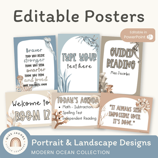 Editable Classroom Posters Templates - Modern Ocean Theme